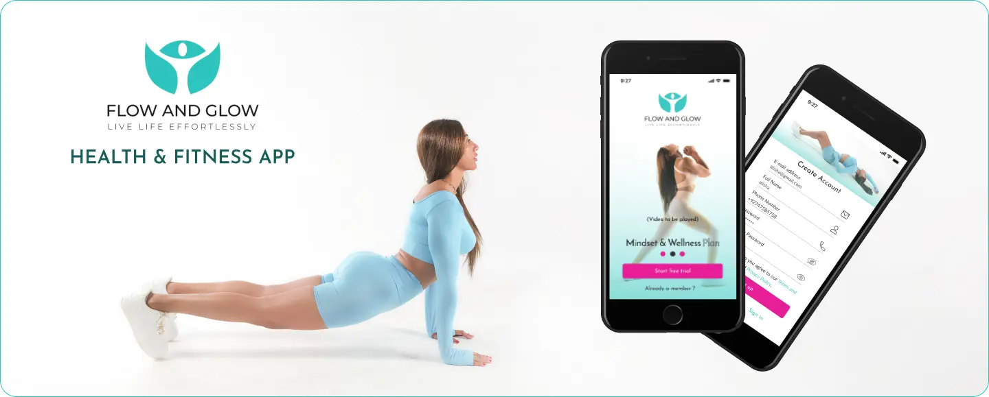 Software development Image showcasing work for client Flow and Glow health and fitness app